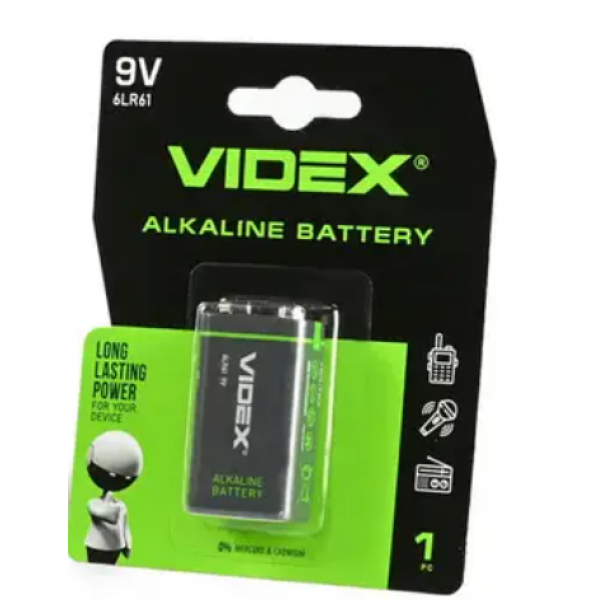 Батарейка лужна Videx 9V (Крона) 1шт Батарейка лужна Videx 9V (Крона) 1шт